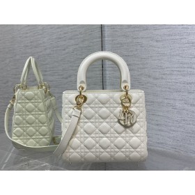 Dior Lady diamond-shaped enamel buckle white handbag(24CM)